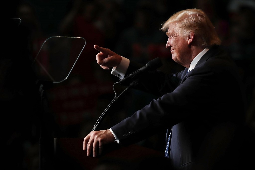 Republican presidential nominee Donald Trump speaks at a campaign rally at the W.L. Zorn Arena November 1, 2016 in Eau Claire, Wisconsin. Chip Somodevilla/AFP