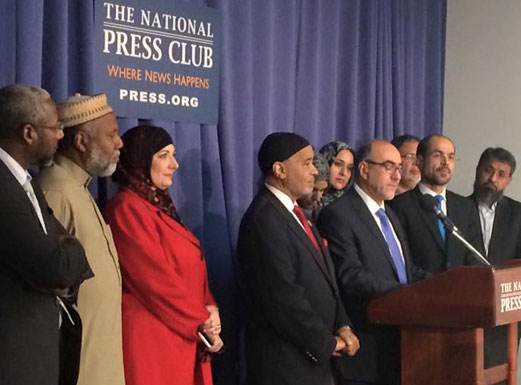 File photo of USCMO Secretary General Oussama Jammal addressing the press conference at the National Press Club (Courtesy: dailymuslims.com)