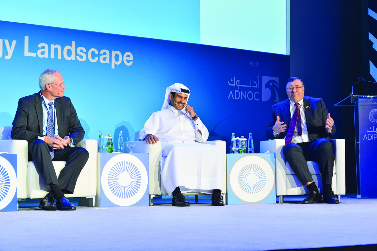 Saad Sherida Al-Kaabi, (centre) President & CEO of Qatar Petroleum, attending ADIPEC panel discussion yesterday.