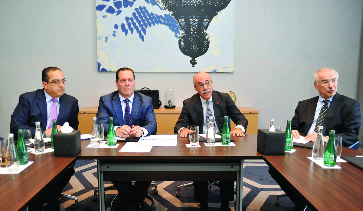 FROM RIGHT: Samer Khanachet, Chairman of the Board , TAKAUD; Luc Metivier, Chief Executive Officer, TAKAUD; Fahmi Alghussein, Chief Executive Officer, Amwal; and Talal F Samhouri, Head of Asset Management, Amwal at the press meet held yesterday. Pic: Abdu