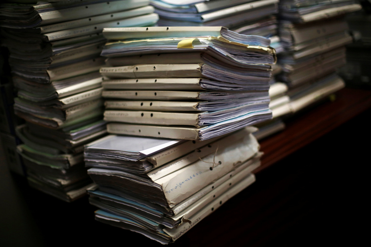 Files are seen in Sintra courthouse in Sintra, Portugal November 14, 2016. REUTERS/Pedro Nunes