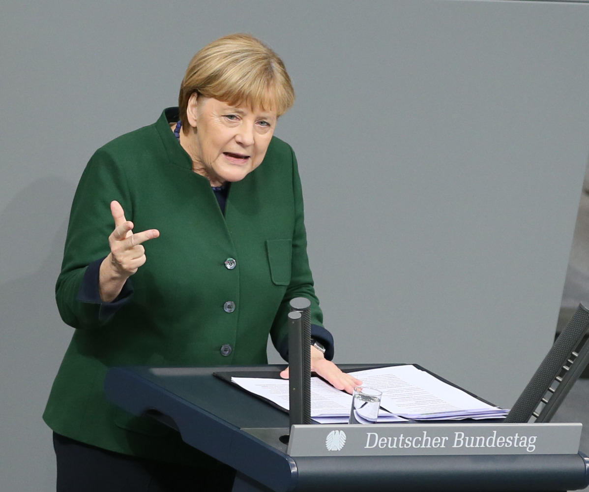 German Chancellor Angela Merkel speaks during the Bundestag in Berlin, Germany on November 23, 2016. The debate on the 2017 budget continues in the German Bundestag. (Cüneyt Karada? - Anadolu Agency)
