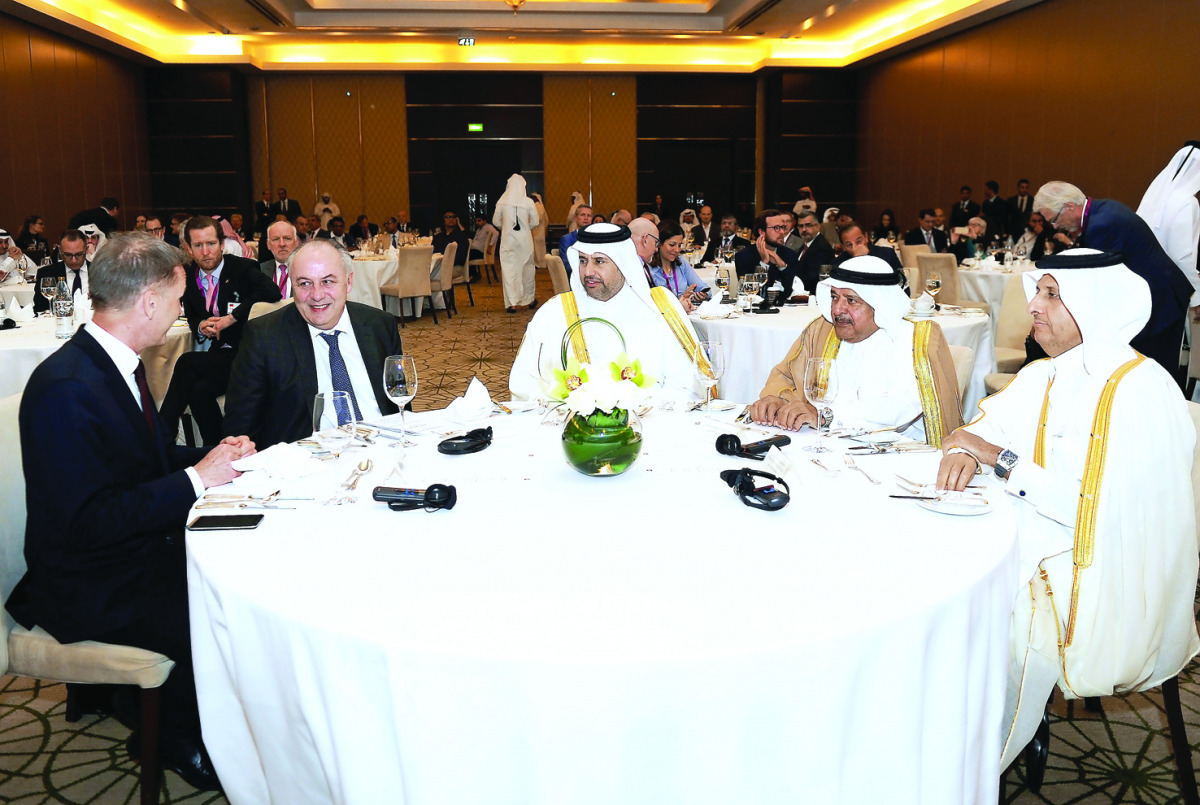 Minister of Economy and Commerce, H E Sheikh Ahmed bin Jassim Al Thani (centre), Deputy Minister at the German Federal Ministry of Economic Affairs, Matthias Machnig (second left), QBA Chairman Sheikh Faisal bin Qassim Al Thani (second right) and QBA Boar