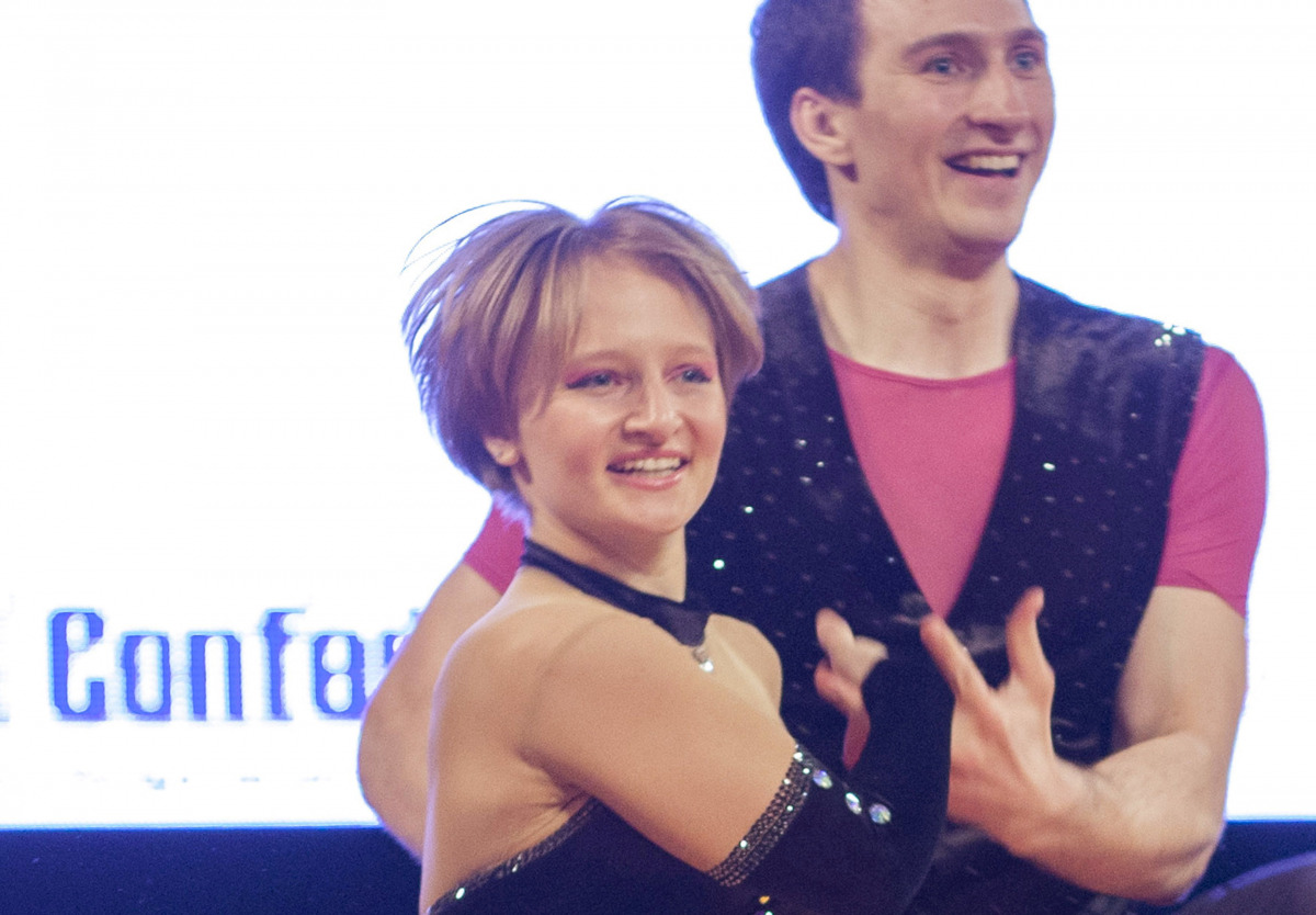 Katerina Tikhonova (L), daughter of Russian President Vladimir Putin, dances with Ivan Klimov during the World Cup Rock'n'Roll Acrobatic Competition in Krakow, Poland, in this April 12, 2014 file photo.  REUTERS/Jakub Dabrowski