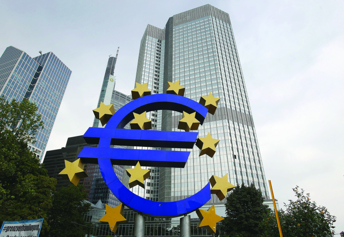 The Euro logo is seen outside the European Bank (ECB) in Frankfurt, Germany.