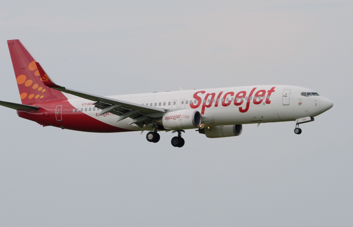 An aircraft of Indian airline Spicejet making a final approach for landing at Indira Gandhi International Airport in New Delhi on September 8, 2012. A major acquisition by Indian budget airline SpiceJet this week underscored the vast potential of the worl