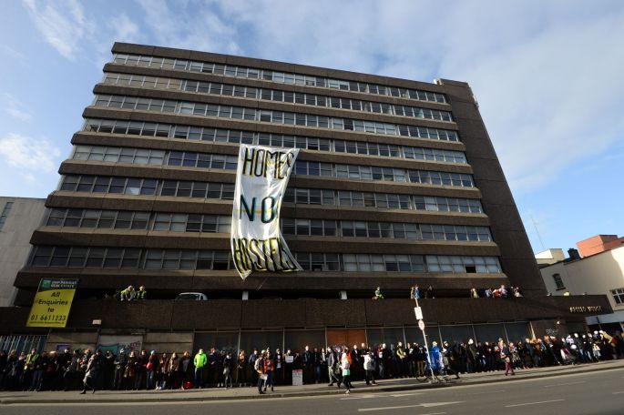 FILE PHOTO: Supporters form a human chain around Apollo House in Dublin (Photograph courtesy: Dara Mac Donaill/The Irish Times)  
