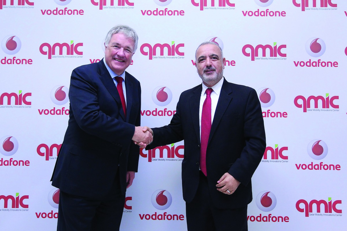 Ian Gray, CEO Vodafone Qatar (left), and Adnan Abu Dayya, CEO, QMIC at the event.