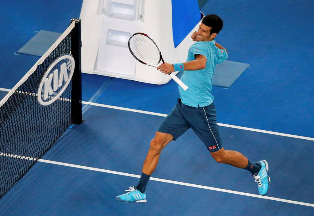  Serbia's Novak Djokovic celebrates after winning his Men's singles first round match against Spain's Fernando Verdasco. REUTERS/Jason Reed 
