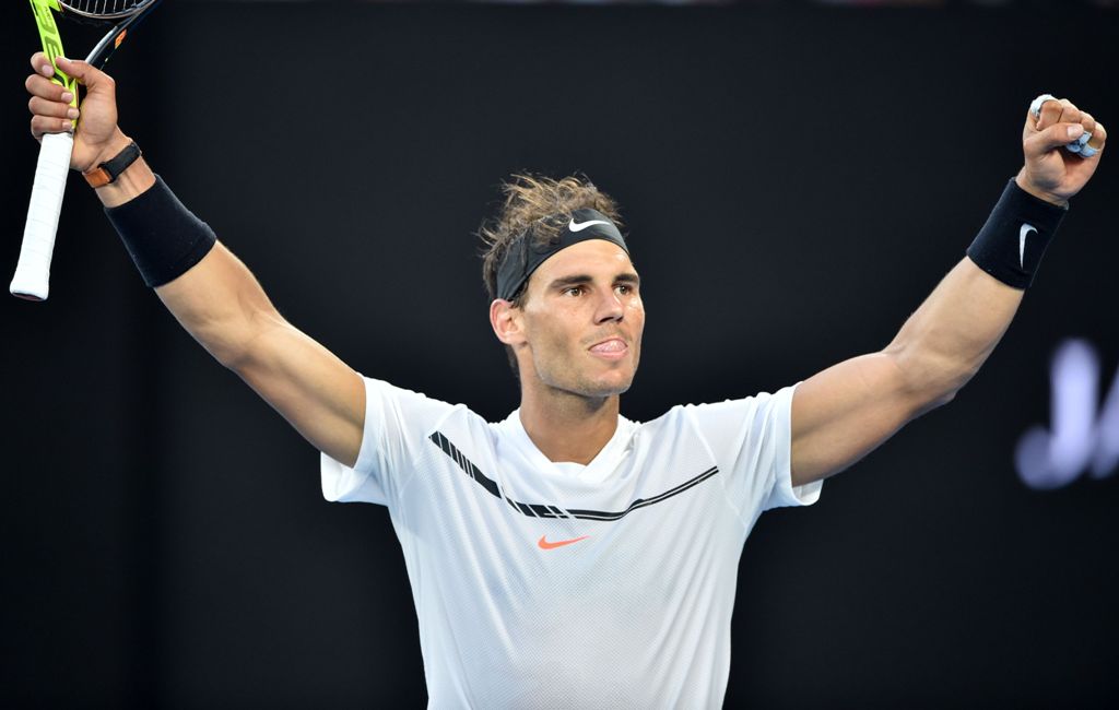 Spain's Rafael Nadal celebrates after victory against Germany's Alexander Zverev during their men's singles third round match on day six of the Australian Open tennis tournament in Melbourne on January 21, 2017. AFP / PETER PARKS