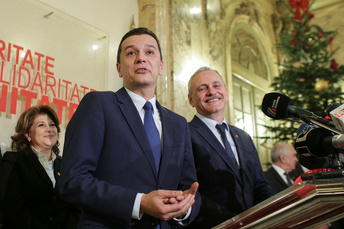 FILE PHOTO: Sorin Grindeanu gestures while answering a question during a press conference held alongside Social Democrat party leader Liviu Dragnea in Bucharest, Romania, December 28, 2016 (Inquam Photos / Octav Ganea via Reuters) 