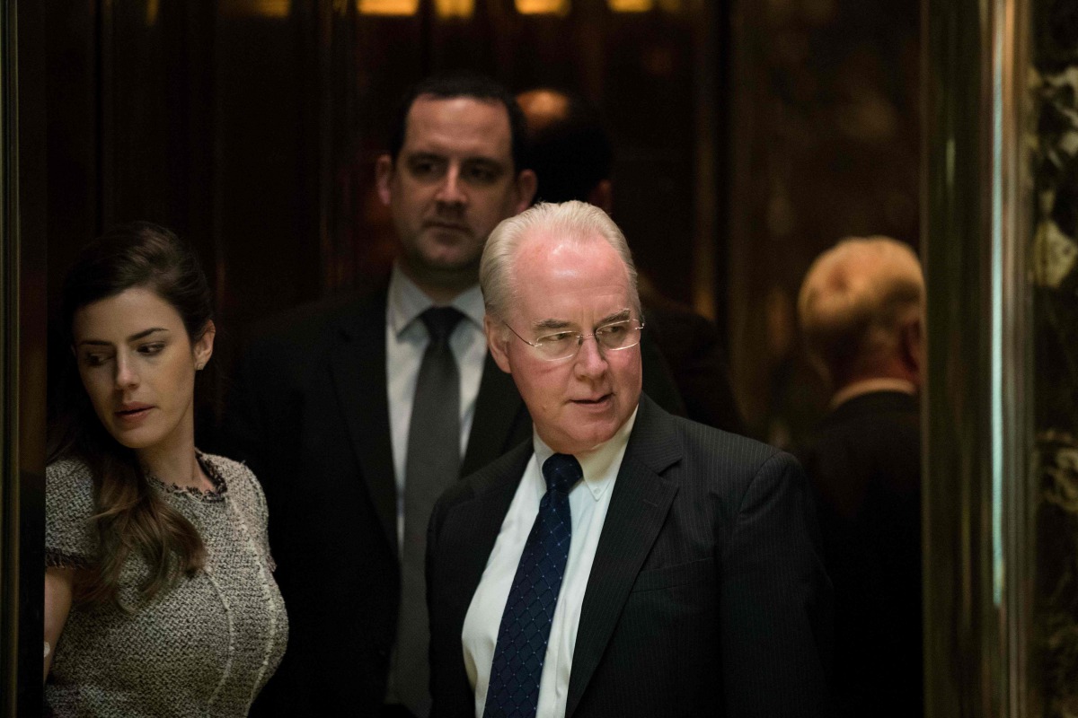 This file photo taken on November 15, 2016 shows Rep Tom Price as he gets into an elevator at Trump Tower in New York (AFP /Getty Images North America / Drew Angerer) 