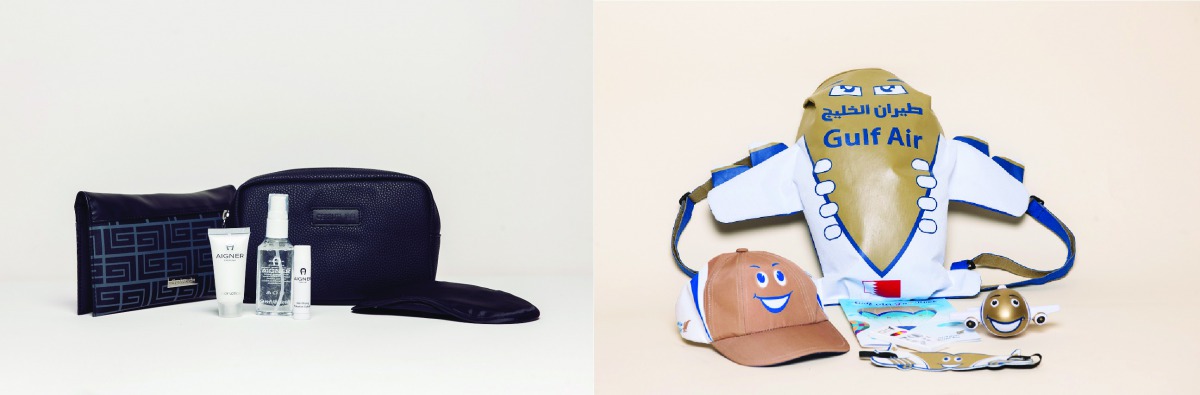 Samples of Gulf Air's amenity bag and kids pack  provided to its selected passengers onboard.