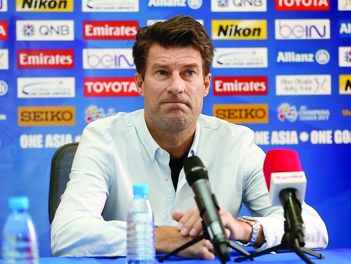 Al Rayyan coach Michael Laudrup speaking on the eve of the AFC Champions league match against Al Wahda in Doha yesterday.