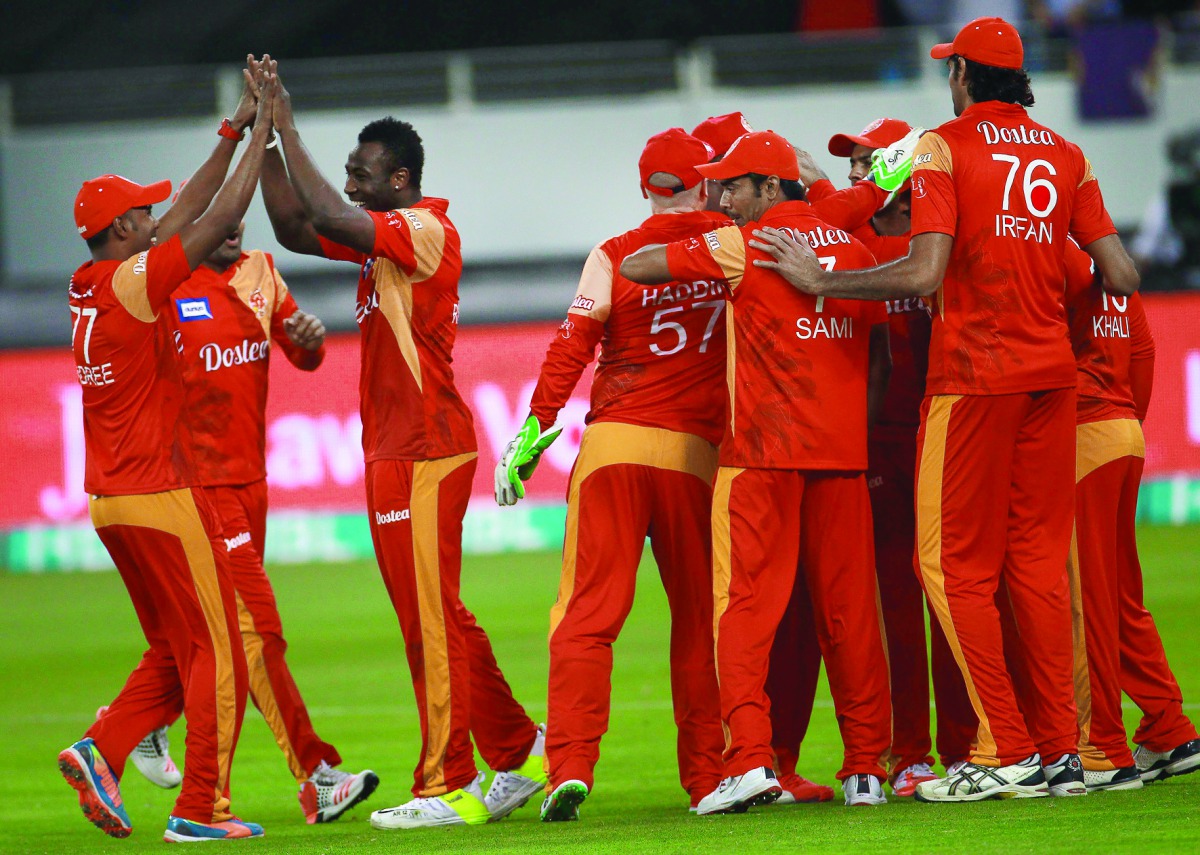 Islamabad United players celebrate during a Pakistan Super League 2016 match in this file photo. Islamabad won the inaugural edition and entered the play-offs to remain on course of title defence.   