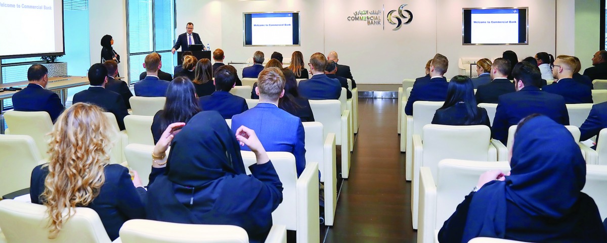 Students of the Zurich University’s ZHAW School of Management and Law attending a knowledge forum at Commercial Bank Plaza during their visit to Qatar. 