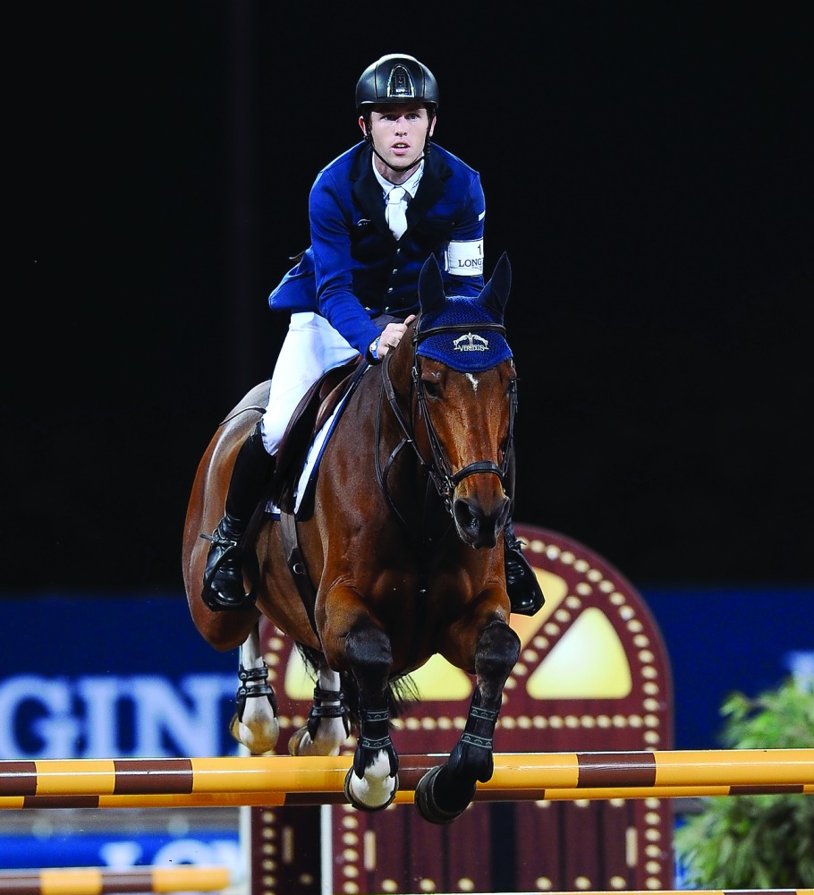 Scott Brash of Great Britain guides Ursula XII over an obstacle on his way to win the CSI5* event at the CHI Al Shaqab yesterday. 
Pictures by Salim Matramkot/The Peninsula
