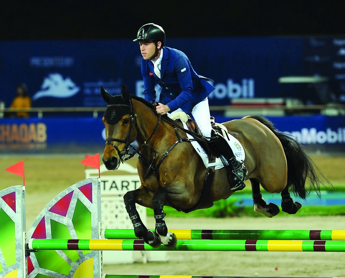 Scott Brash of Great Britain guides Ursula XII over an obstacle on his way to win the CSI5* event at the CHI Al Shaqab yesterday.  Pictures by Salim Matramkot/The Peninsula
