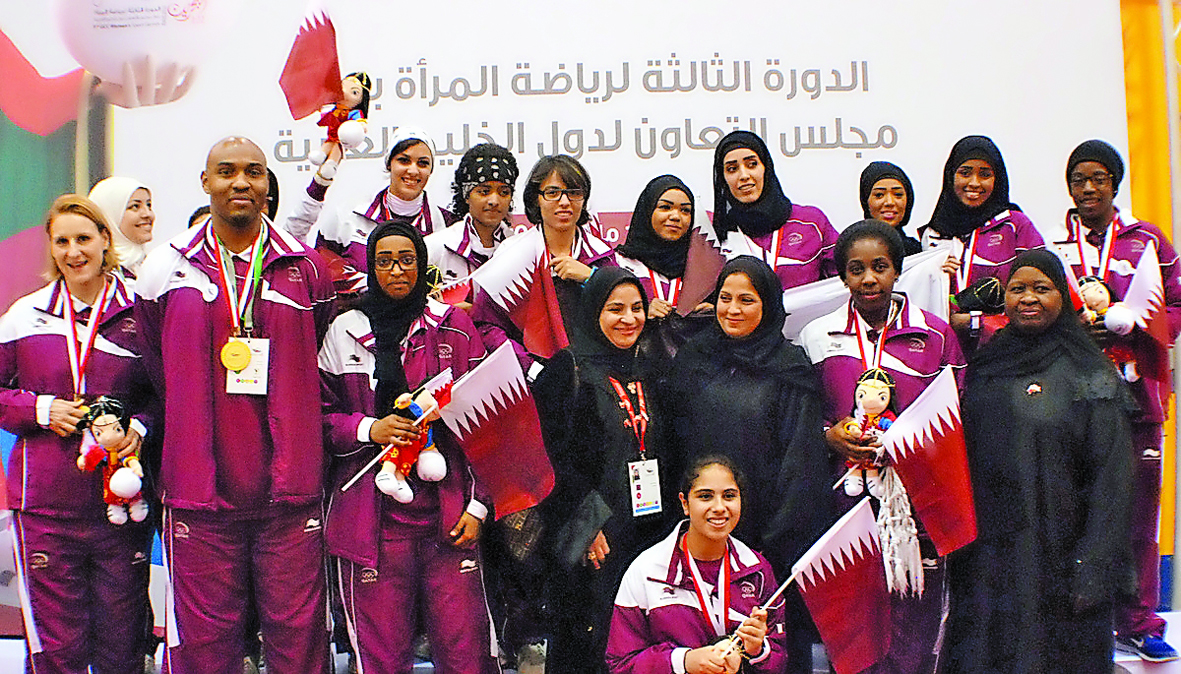 The Qatar women’s team and officials which took part in the 3rd GCC Women Sport Games in Manama, Bahrain. (file photo)