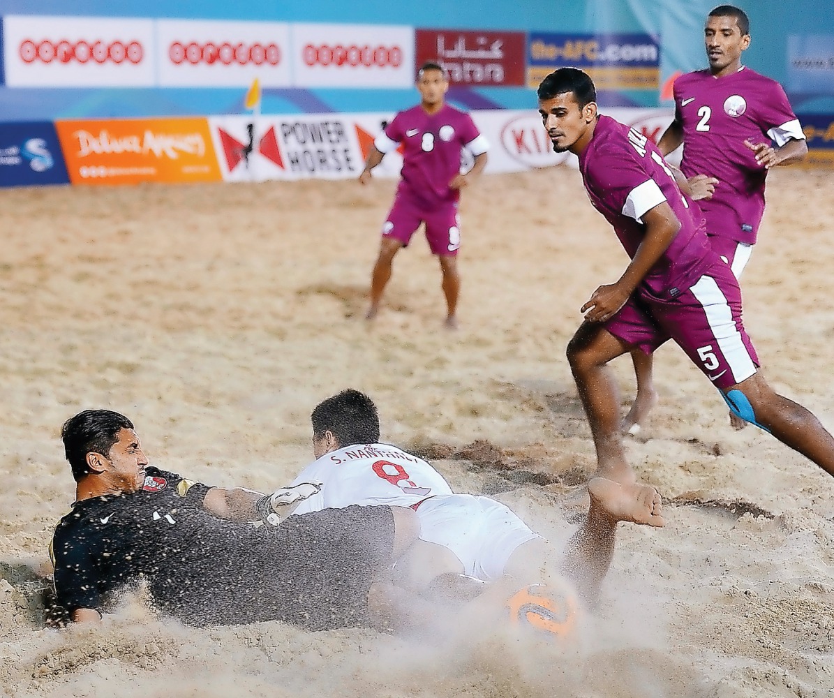 Qatar and Laos in action during the AFC Beach Soccer Championship at Katara Beach in Doha in this 2015 file picture. Qatar begin this year's campaign today with a match against Japan.