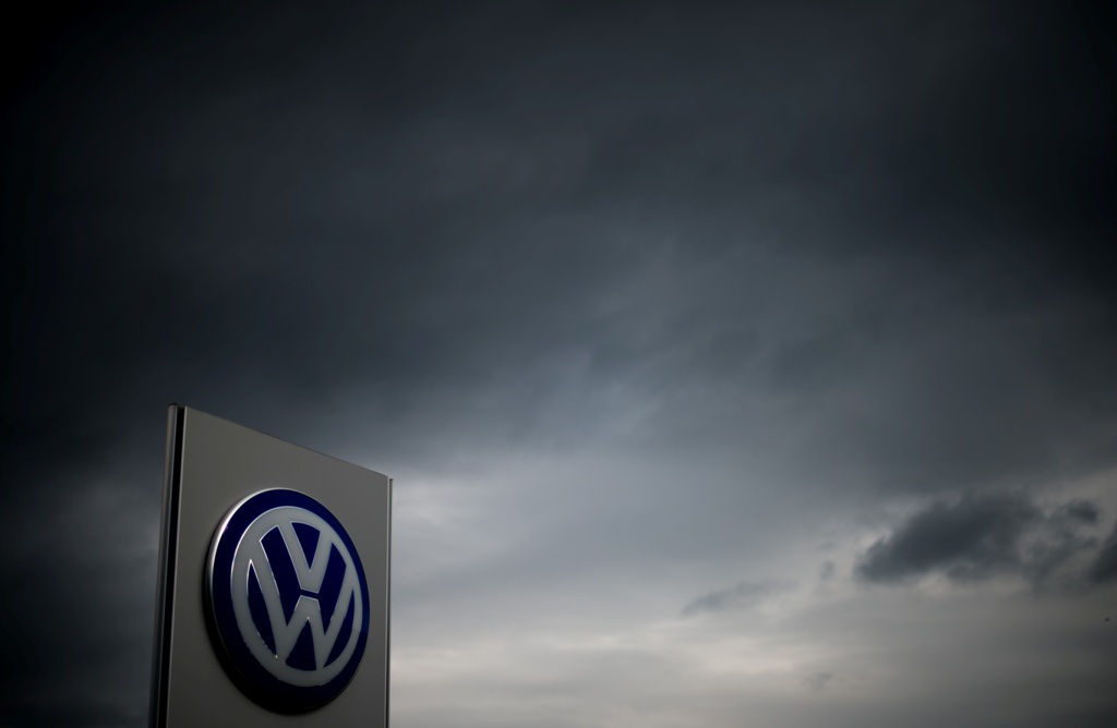 (FILES) This file photo taken on September 22, 2015 shows the logo of German car maker Volkswagen in Hanover, central Germany. Pollution from 2.6 million Volkswagen cars sold in Germany between 2008 and 2015, manipulated to seem less polluting than they w