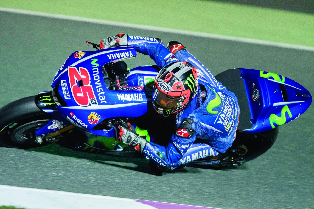 Maverick Vinales in action during the preseason test at Losail International Circuit.