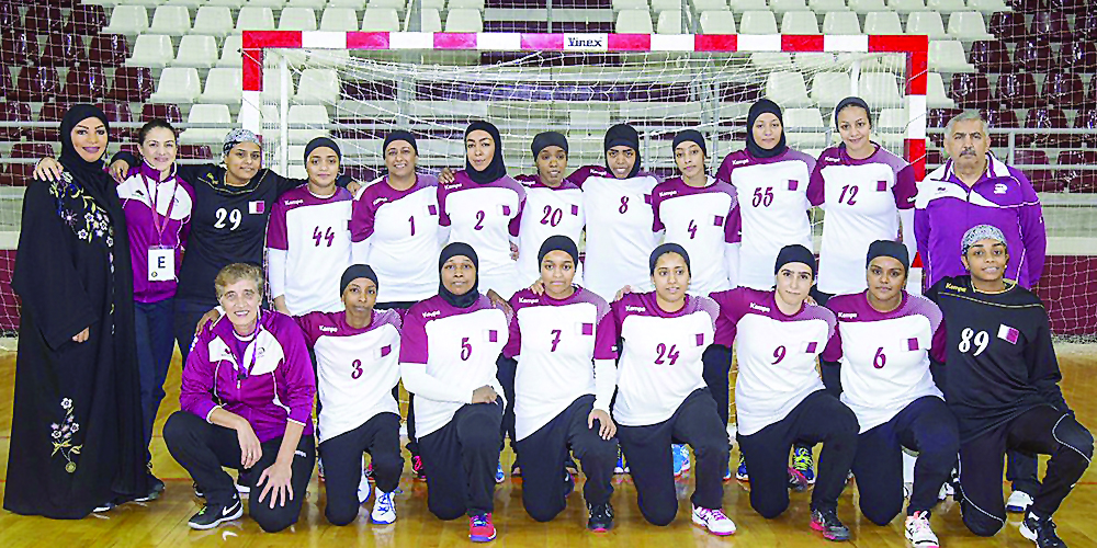 Qatar handball team, winners of the gold medal at the GCC Women’s Games, pose for a picture.