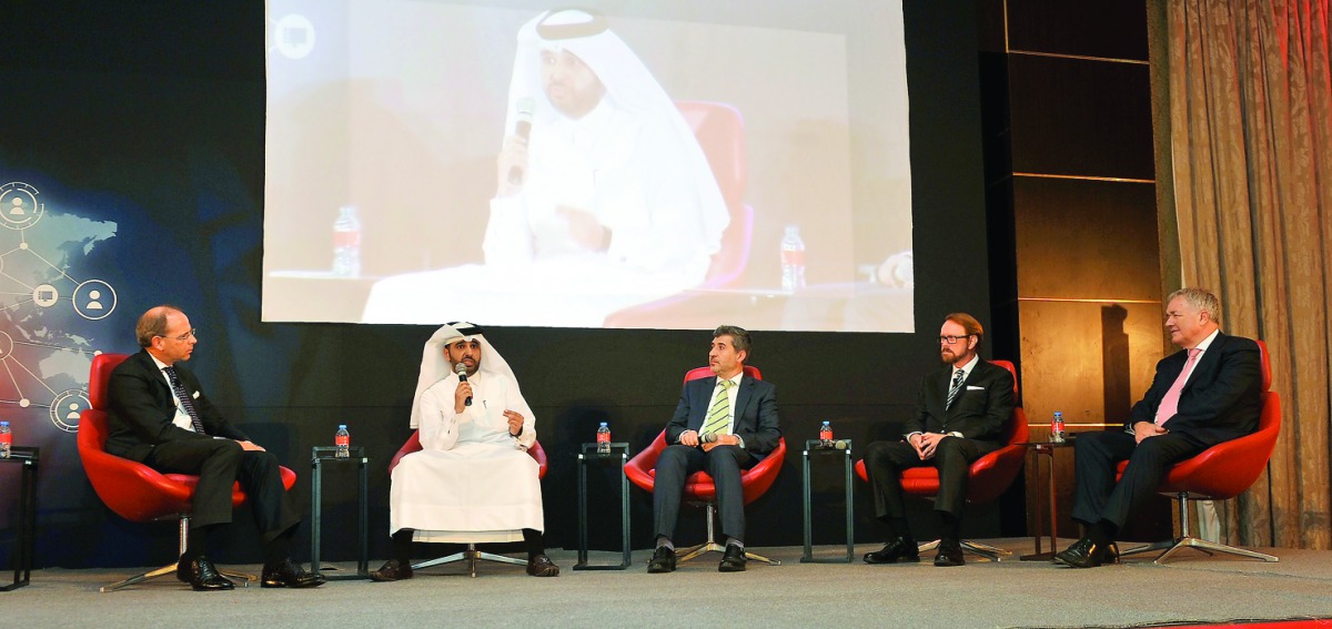 FROM LEFT: Dr Tommy Weir, Abdulaziz bin Nasser Al Khalifa, CEO of Qatar Development Bank (QDB); Dr. Ahmad M. Hasnah. President of Hamad Bin Khalifa University; Daniel Burrus, Technology and Innovation Futurist; and Vodafone Chief Executive Officer Ian Gra