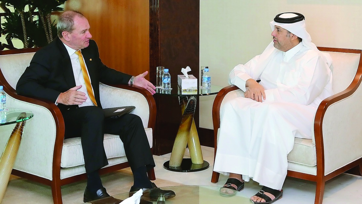 Minister of Economy and Commerce, H E Sheikh Ahmed bin Jassim Al Thani (right) with Minister for Investment and Trade in the Government of South Australia, Martin Hamilton-Smith. They discussed bilateral relations and means of promoting them. The two side