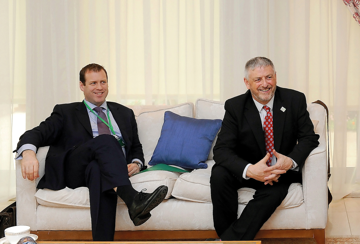 Steve Harper (left), Executive Director, International Business Invest Ni, Invest Northern Ireland (INI), and Noel Johnston, Regional Manager, India, Middle East and Africa, INI, speaking to The Peninsula, at the British Embassy in Doha, yesterday.