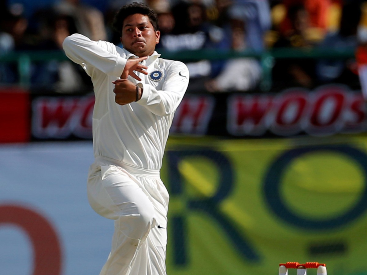India's Kuldeep Yadav bowls. REUTERS/Adnan Abidi