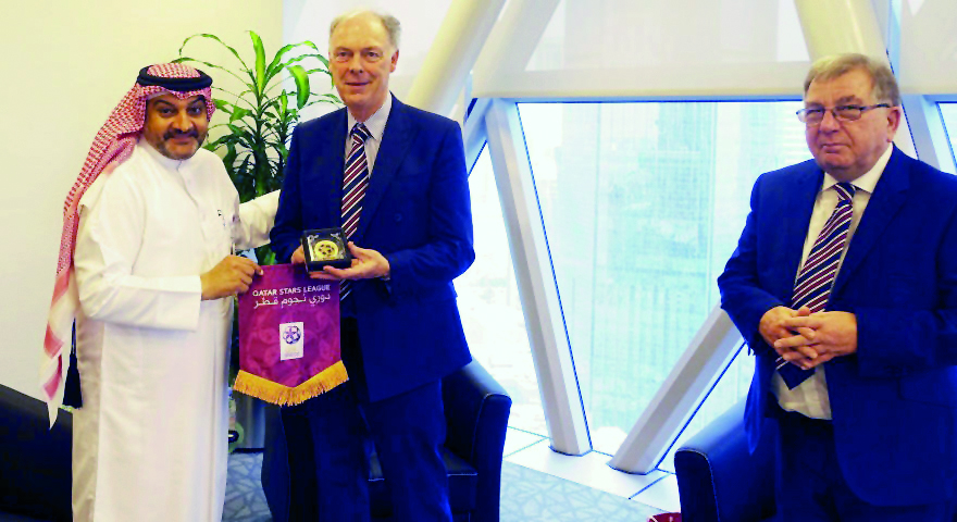 Hani Taleb Ballan (left), Qatar Stars League CEO met Mike Spinks, the Chairman of the English Schools Football Association and Richard Gardiner, FA Council Representative for Wiltshire. The meeting was called to discuss a range of issues of mutual interes