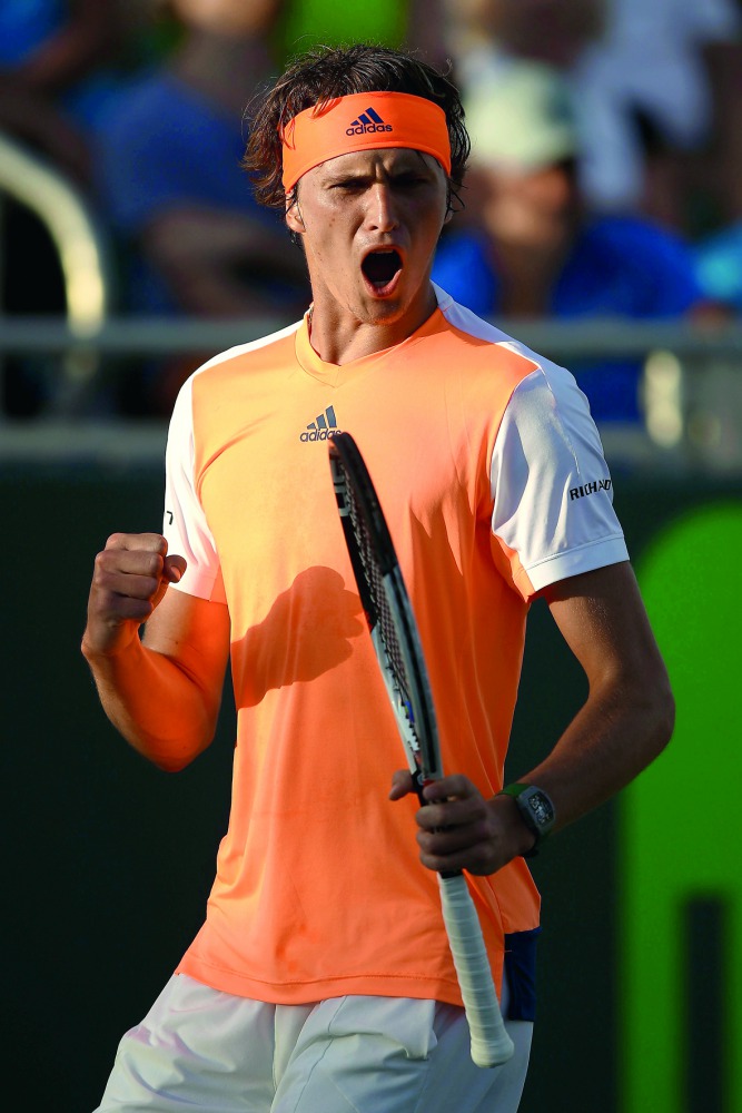 Alexander Zverev of Germany celebrates after winning a game against Stan Wawrinka of Switzerland at Crandon Park Tennis Center in Key Biscayne, Florida on Tuesday.