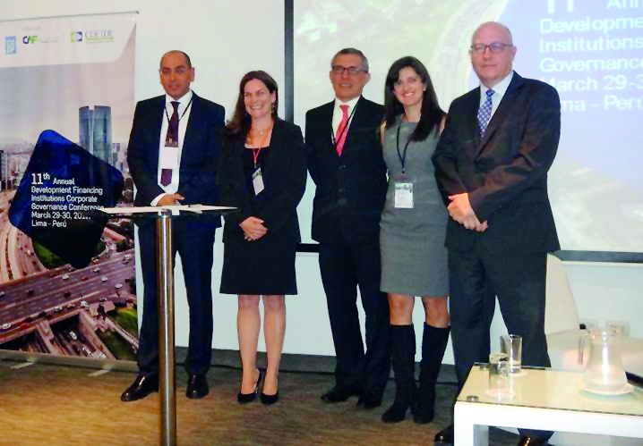 FROM LEFT: Tareq Alnassar, Head of OFID’s Private Sector and Trade Finance Operations; Rebeca Sanchez de Tagle, Corporate Governance Senior Specialist, FMO; Pedro Grados, President, COFIDE; Luiscela Moreno, OFID Private Sector Operations Officer; Manuel M