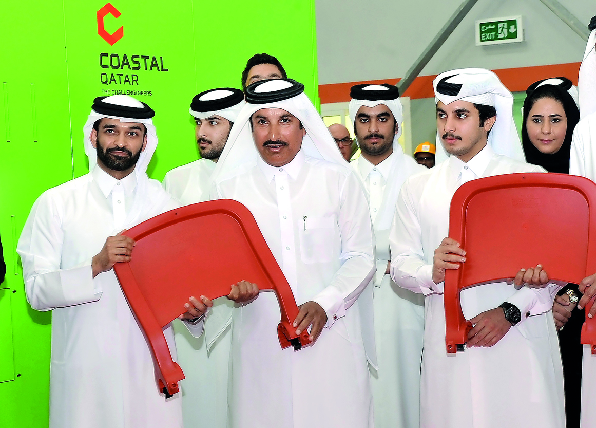 Supreme Committee for Delivery and Legacy (SC) Secretary-General Hassan Al Thawadi (left), Sheikh Mansour bin Jabor Al Thani, and other officials in Doha yesterday. 
Pic Kammutty VP / The Peninsula