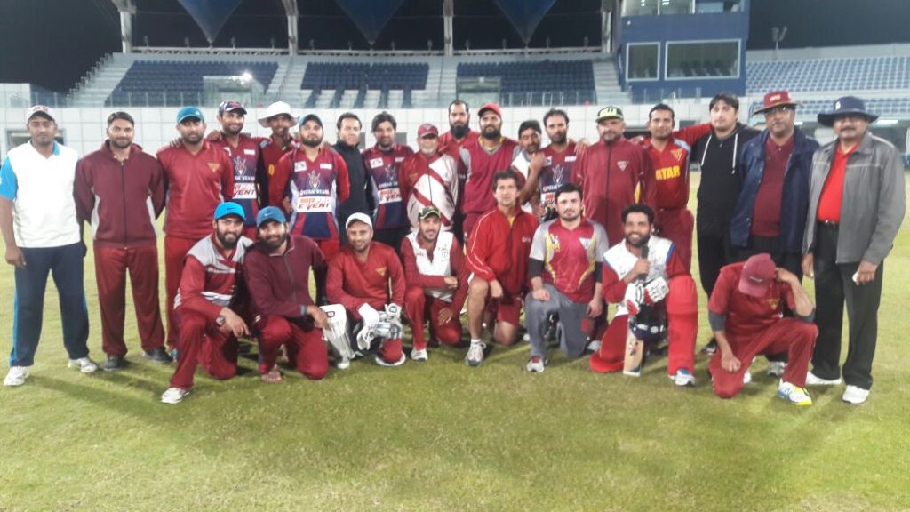 Qatar national cricket team players and officials pose for a photograph ahead of their tour to Thailand.