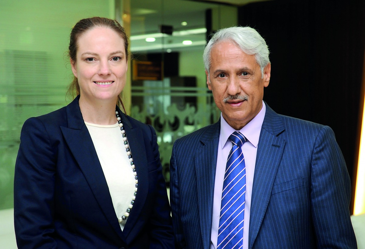 Carla Koffel (left), Executive Director of the Pearl Initiative and Saleh H A Hussain, Founder of Saleh Hussain Consultancy pose for a photo at the event.  Picture: Salim Matramkot/The Peninsula
