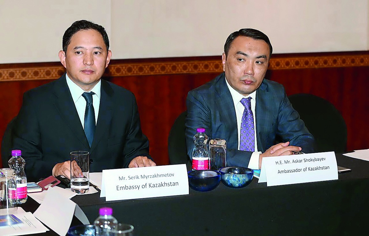 Ambassador of Kazakhstan, Askar Shokybaev (right), and Serik Myrzakhmetov, Counsellor, at the press conference.
