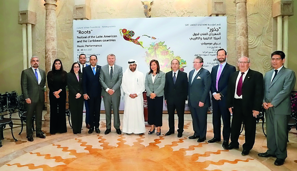Katara General Manager Dr Khalid bin Ibrahim Al Sulaiti (centre) along with ambassadors and representatives of the embassies of 12 Latin American and Caribbean countries participating in the 'Roots' festival next week.