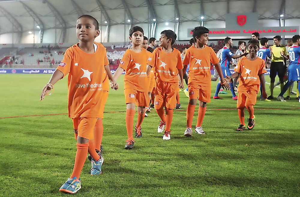 Young athletes from the International School of London and Birla Public School, Doha wore special Save the Dream  jerseys and shared a symbolic moment with players from Lekhwiya and Al Shahania as they entered the stadium  together to underline the powerf