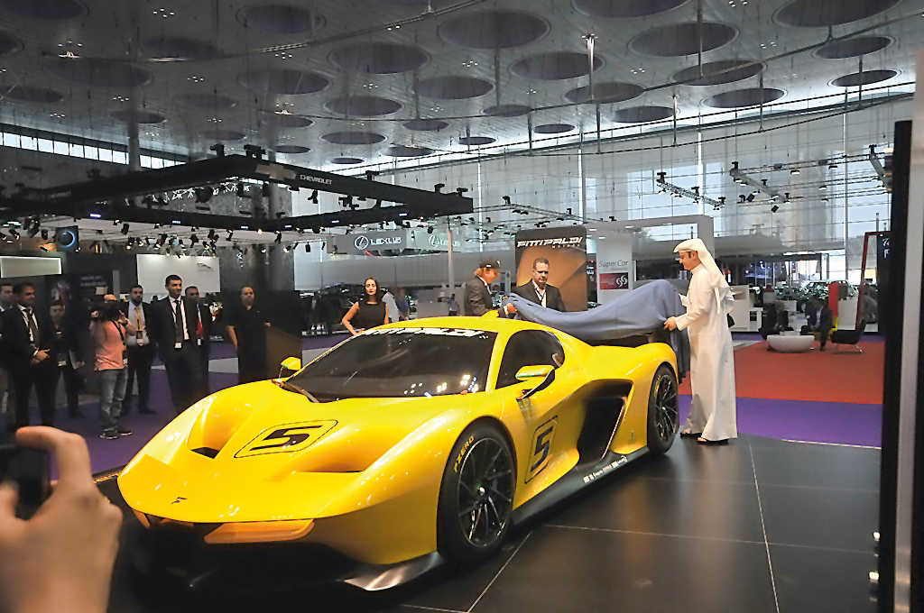 Retired Formula One star Emerson Fittipaldi's new EF7 super car being unveiled at the Qatar Motor Show. 