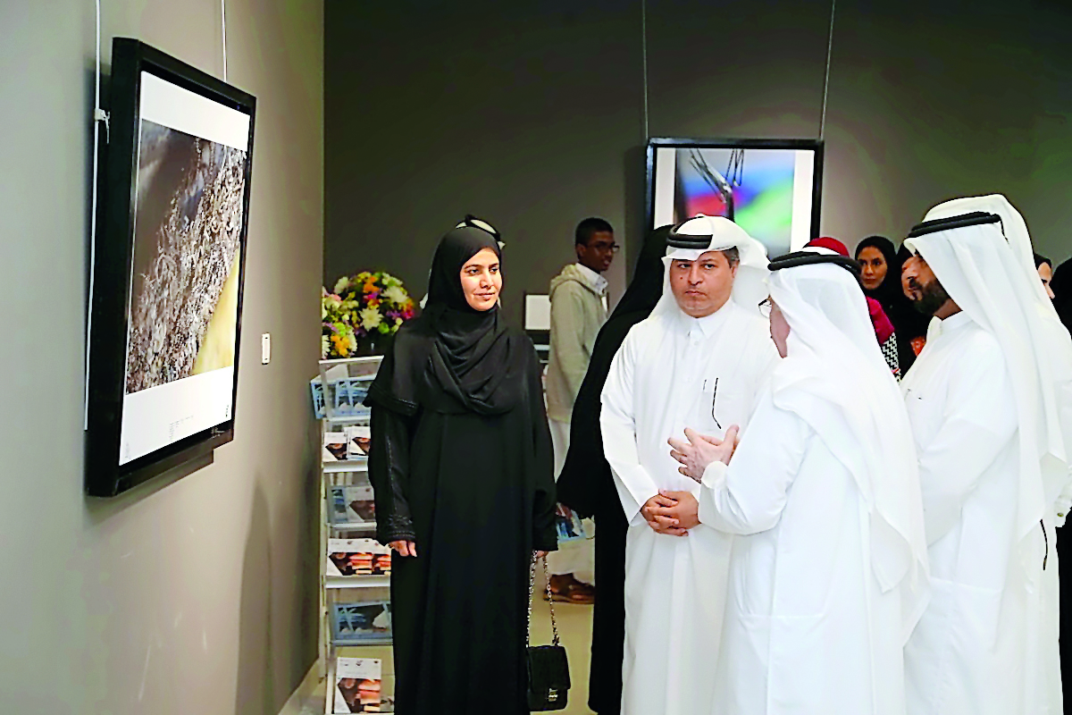 Visitors at the ‘Art of Science’ exhibition which started at the Cultural Village Foundation-Katara yesterday.
