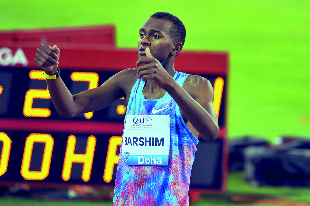 Qatar's star athlete Mutaz Essa Barshim celebrates after winning the men's high jump event at the IAAF Diamond League - - Doha 2017 athletics competition at the Suhaim bin Hamad Stadium in Doha on Friday. Pictures: Kamutty VP/The Peninsula