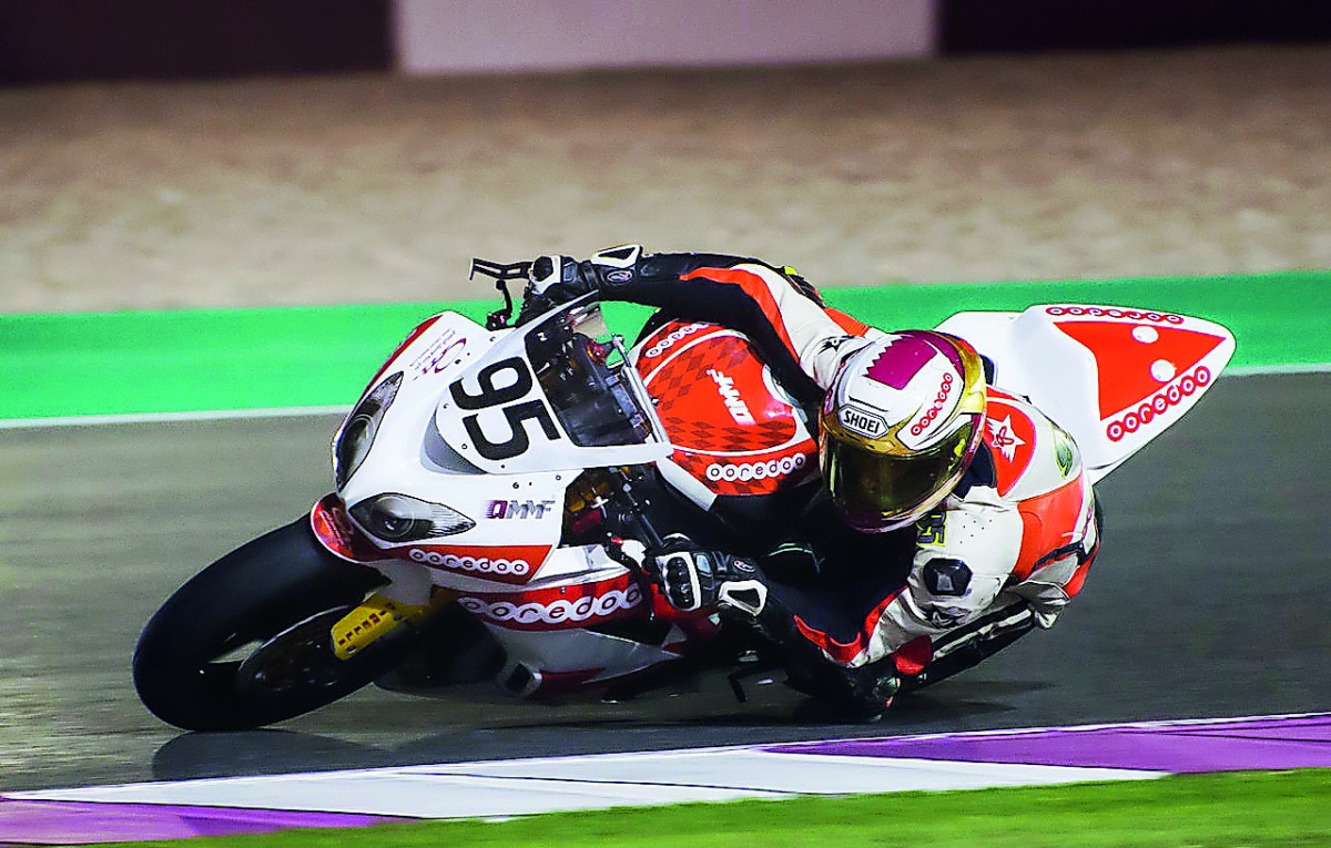 Mashel Al Naimi in action during the free practice sessions prior to the fifth round of the Qatar Superstock 600 Championship at the Losail International Circuit on Friday.