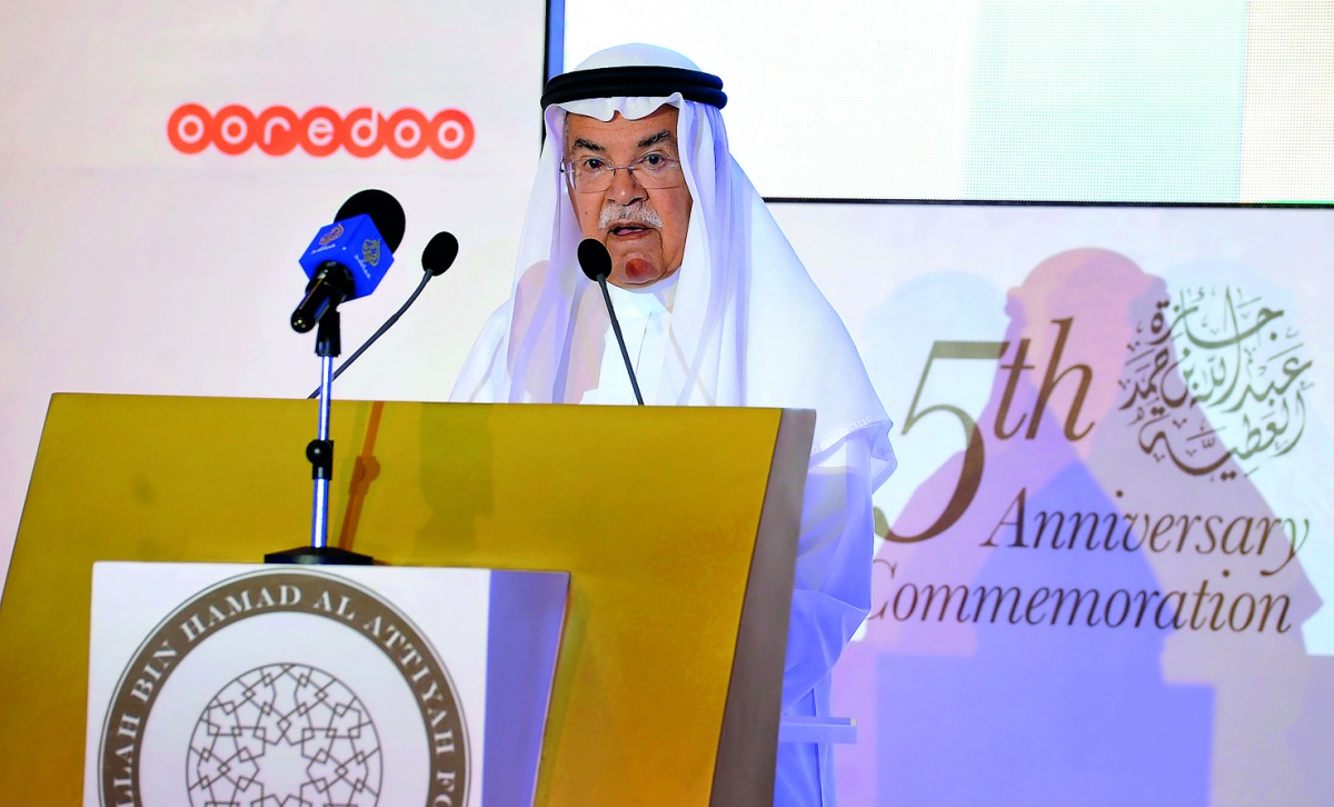 Former Minister of Petroleum and Mineral Resources, Kingdom of Saudi Arabia, Ali bin Ibrahim Al Nuaimi, speaking at the Forum of Energy Elders held at the Sheraton Grand Doha Resort and Convention Hotel, yesterday. Pic: Kammutty VP/The Peninsula
