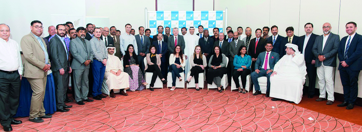Esam Al Hammadi, Gulf Air Country Manager in Bahrain, is seen together with members of Gulf Air team and members of the travel trade community in Bahrain. 
