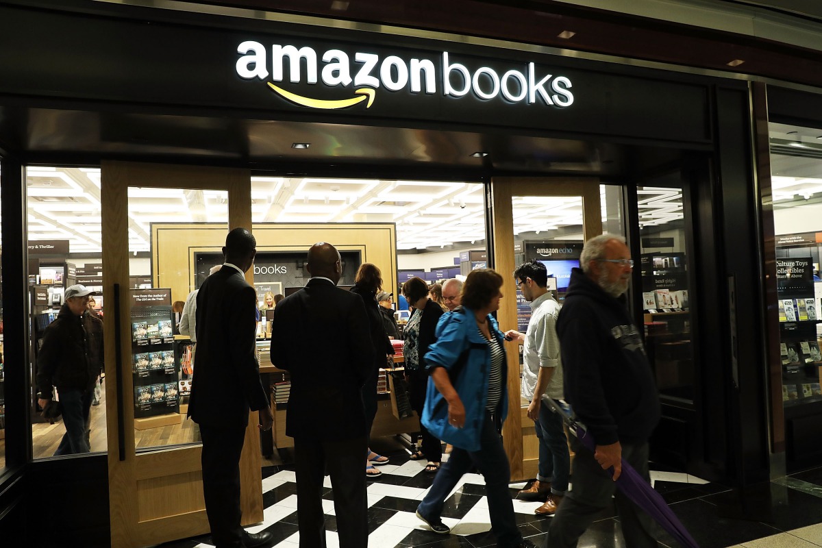 People enter the newly opened Amazon Books on May 25, 2017 in New York City. Spencer Platt/Getty Images/AFP