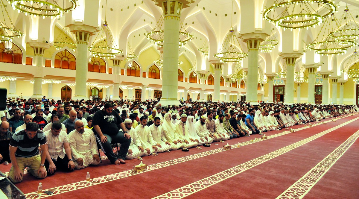 Faithful performing the Taraweeh prayer at  Imam Muhammad Ibn Abdul Wahhab Grand Mosque in Doha, yesterday as the holy month of Ramadan starts today. Pic: Kammutty V P / The Peninsula