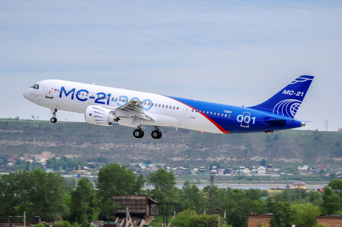 An MS-21 medium-range passenger plane, produced by Irkut Corporation, takes off in Irkutsk, Russia, May 28, 2017. (Irkut Corporation/REUTERS)