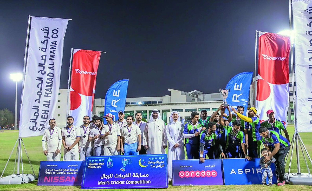 Team Blasters celebrate after winning the Aspire Zone Foundation (AZF) Ramadan Sports Festival cricket tournament on Saturday at Aspire Zone.